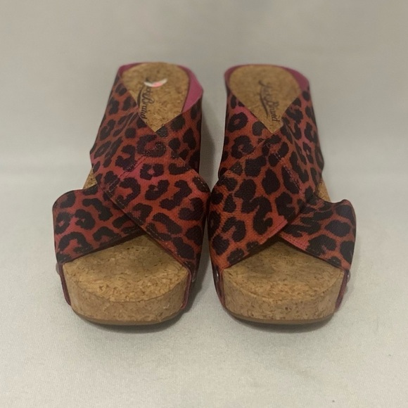 Lucky Brand hot pink and black cheetah print cork wedge sandals EUC size 9 - Picture 6 of 6